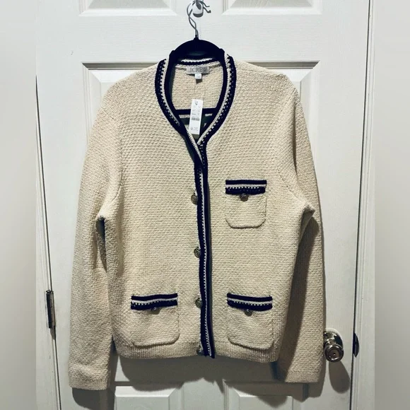 J.Crew NWT Cream And Black Lady Jacket Cardigan Woman Size X-Large Old Money - Picture 3 of 15